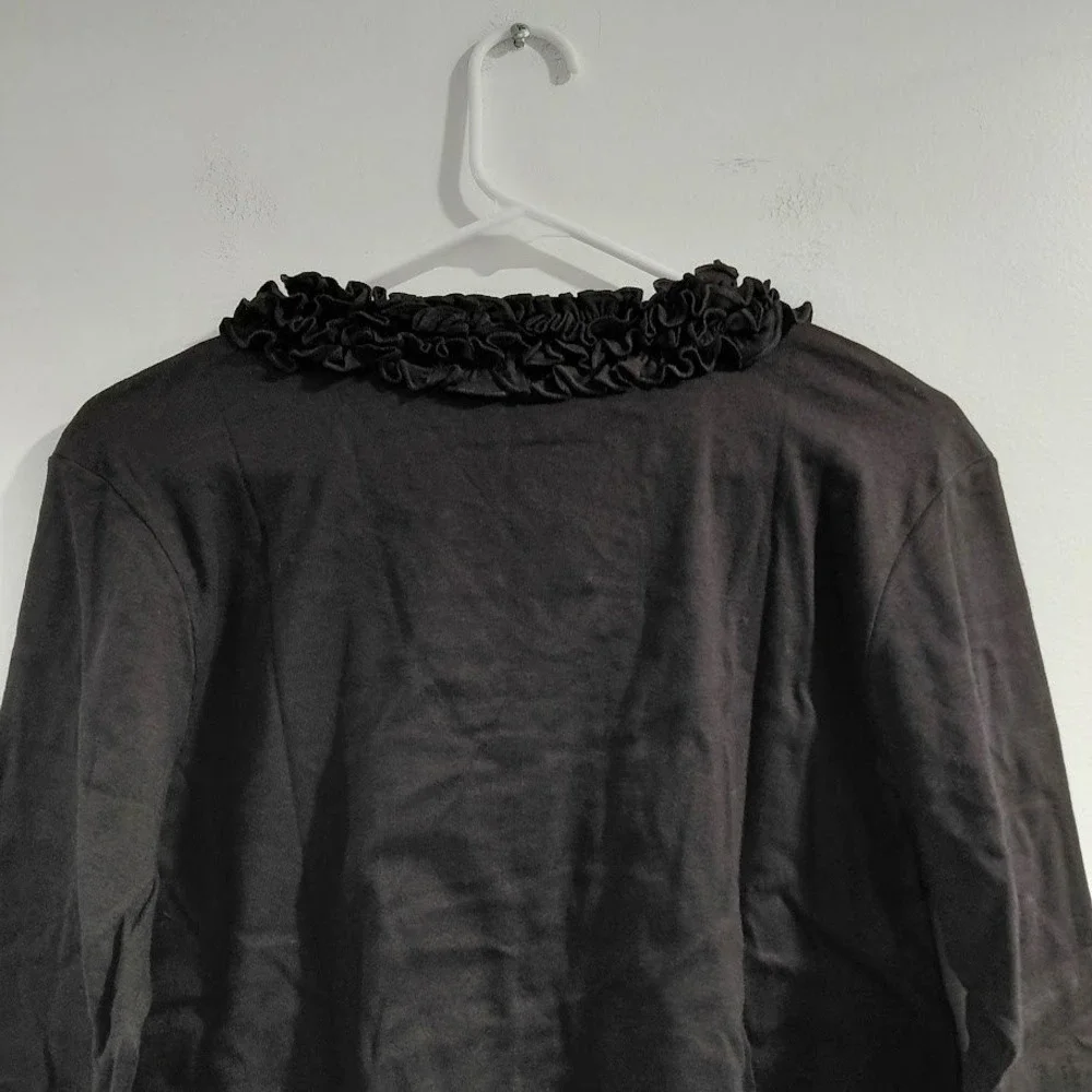 BILL BLASS Womens Black Ruffle V Neck Long Sleeve Top Style 8DF0087P Size PL